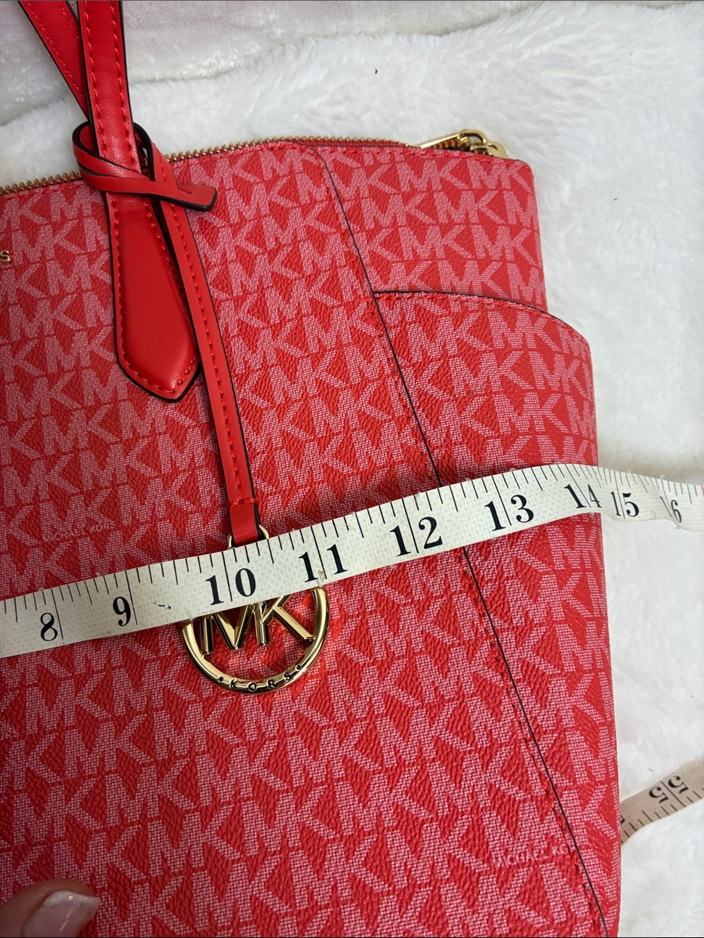 MICHAEL KORS Red Coral Logo Tote with MK Charm - Picture 5 of 6